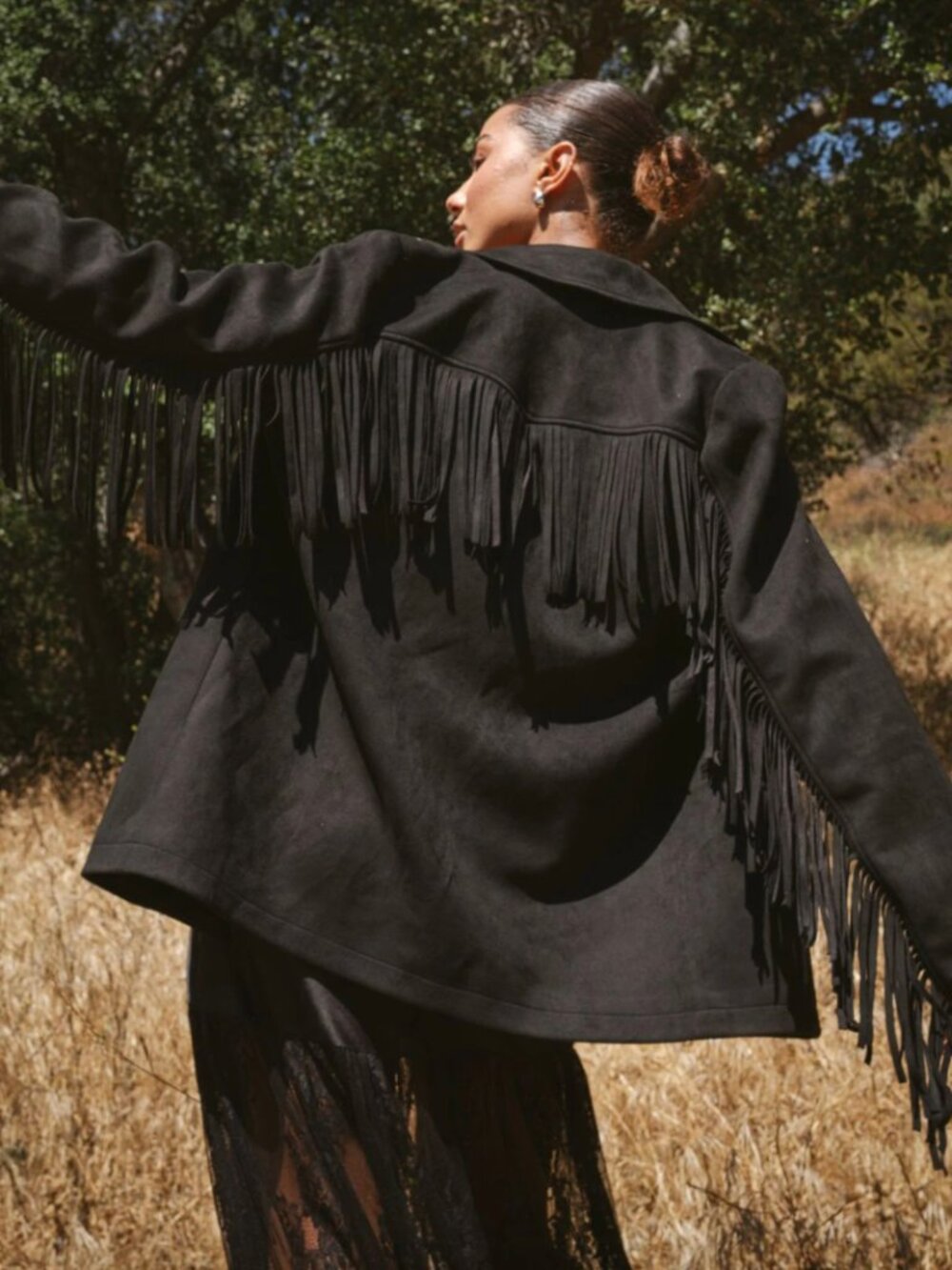 SHOW ME YOUR MUMU Sierra Fringe Faux Suede Blazer Jacket